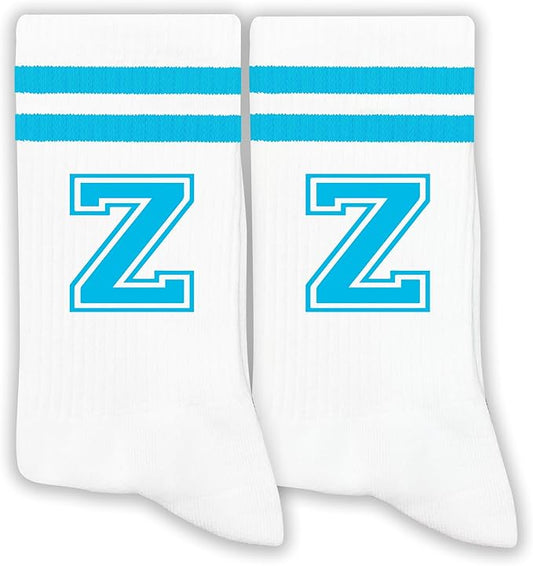 Sky Blue Initial Stripes Socks,Letter Socks Gifts for Birthday,Christmas,Back-to-school Season,etc.