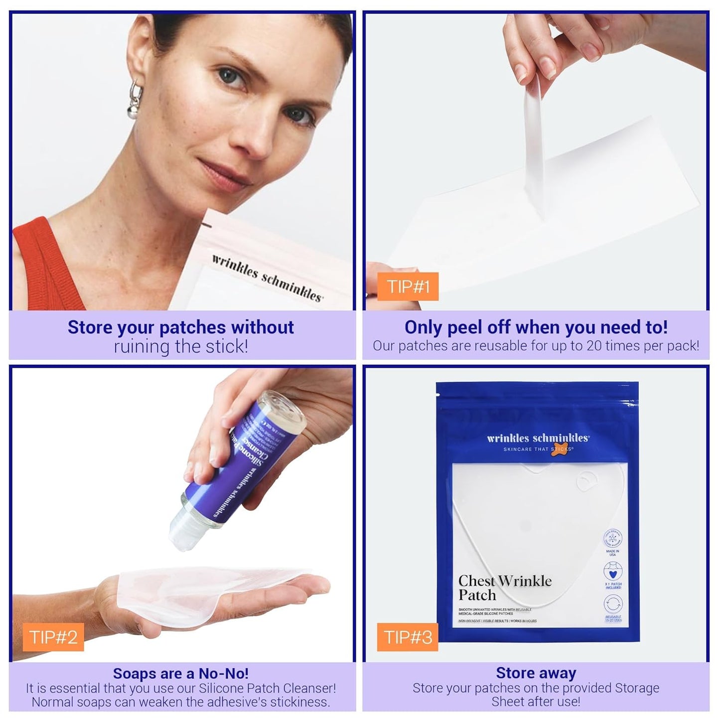 Wrinkles Schminkles Chest Wrinkle Patch & Cleanser Starter Pack - Set of Reusable Chest Silicone Wrinkle Patch + Patch Cleanser (2 oz) Maximise Uses - Smooth & Prevent Chest & Décolletage Wrinkles