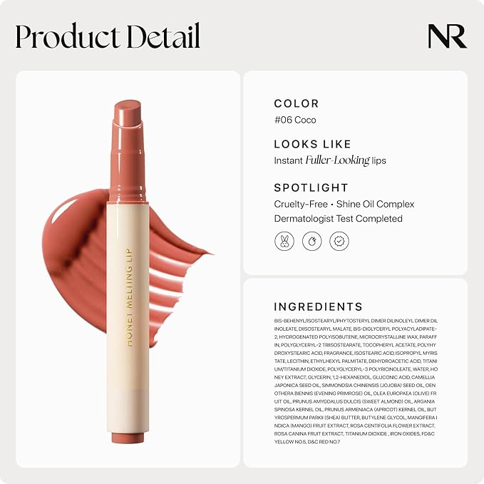 Nature Republic HONEY MELTING LIP (06 COCO) SOFT LIP STICK, Hydrating Gloss, Moisturizing balms, Sheer tint, Shine & Glowy Finish, korean make up, Stocking Stuffers