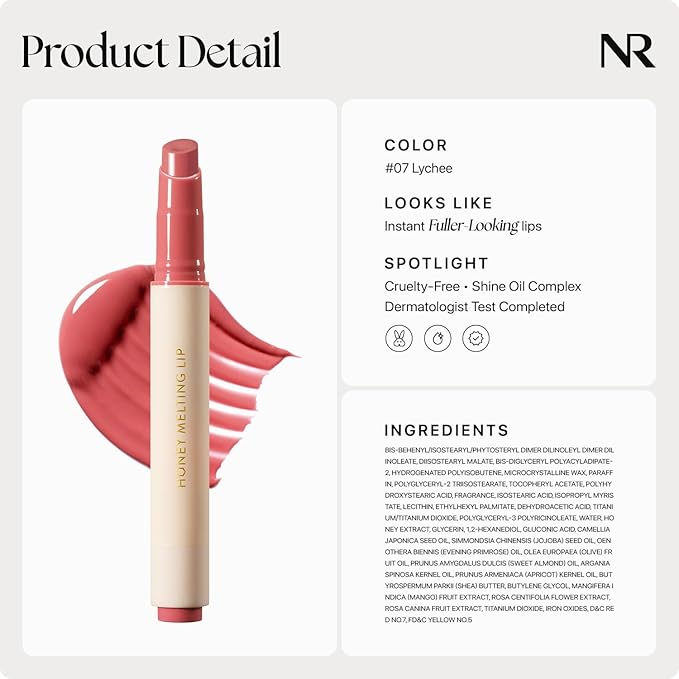 Nature Republic HONEY MELTING LIP (07 LYCHEE) SOFT LIP STICK, Hydrating Gloss, Moisturizing balms, Sheer tint, Shine & Glowy Finish, korean make up, Stocking Stuffers
