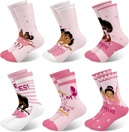 Queenshin Animal Flowers Dance Socks Girls Novelty Toddler Kids Crew Ankle Socks 6 Pairs 3-14Y Birthday Gift