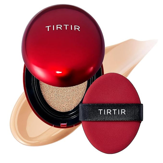 TIRTIR Mask Fit Red Cushion Foundation | Full coverage, Weightless, Skin fit, Satin Glow Finish, Korean Makeup BB Foundation, beauty, Tattoo cover up, Buildable (#22N Shell Beige, 0.63 Fl Oz)