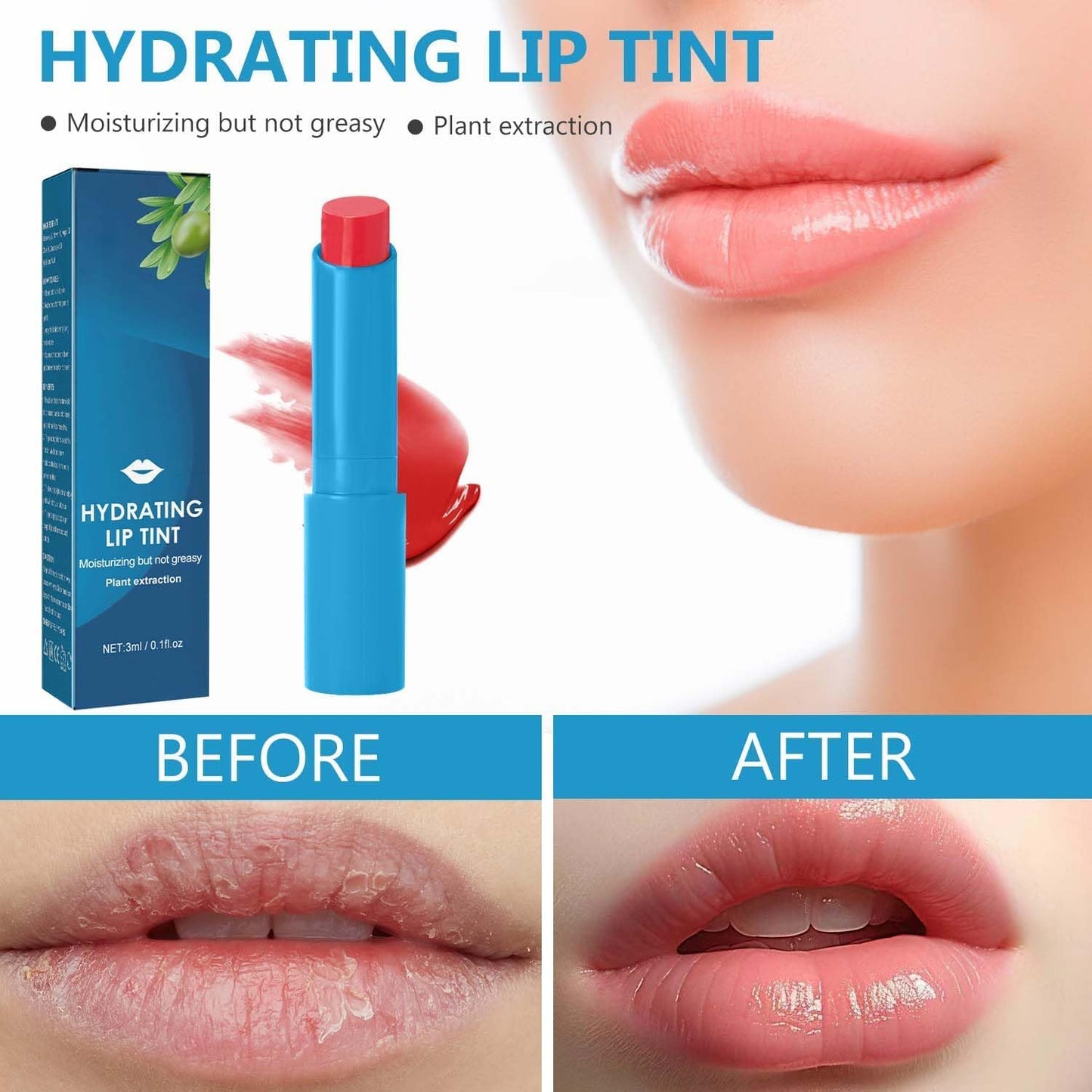Lip Tint Hydrating,Strength Hydrating Lip Tint,Strong Moisturizing Effect Tinted Lip Balm Hydrating, Natural Ingredients Sheer Moisture Lip Tint (3PCS)