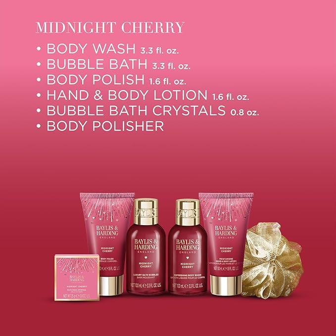 Baylis & Harding Midnight Cherry Luxury Pamper Present Gift Set - Vegan Friendly
