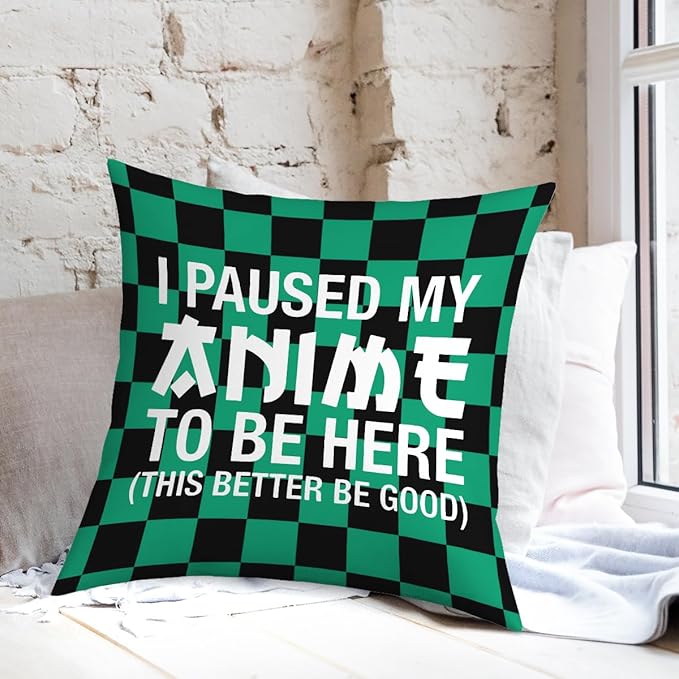Anime Decor, I Paused My Anime to Be Here Anime Room Decorative Throw Pillow Covers, Girls Anime Gifts Anime Lovers for Home Living Room Girl Women Bedroom Decoration Gifts Black