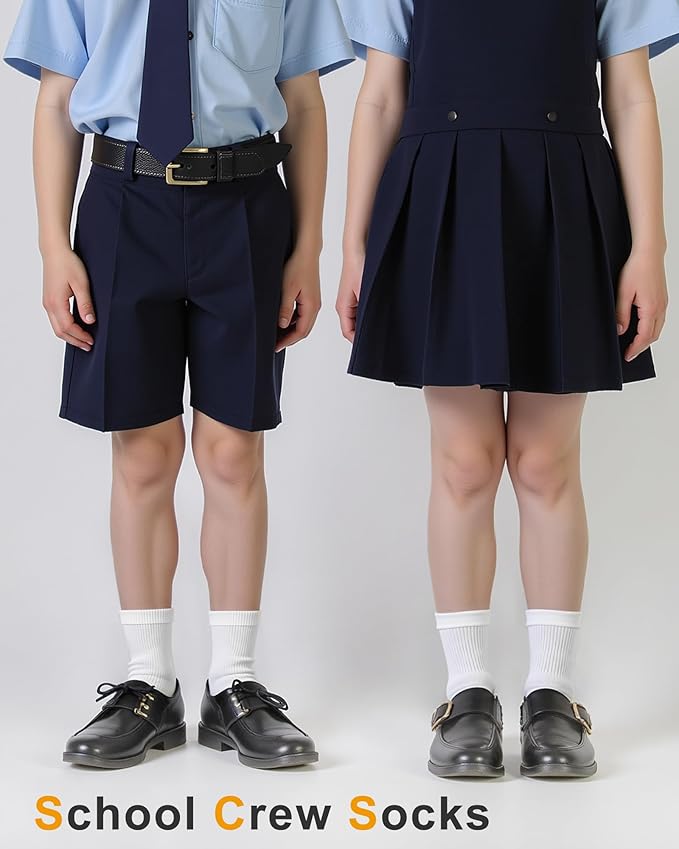 HONGTEYA Kids Socks for Girls Boys Soft Stretch Cotton Crew Seamless Athletic Socks School Uniform 4-12 Years 5 Packs