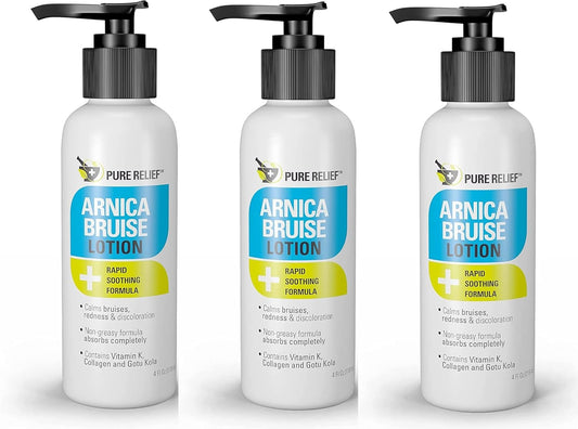 Arnica Bruise Relief Lotion for Bruising, Swelling, & Discoloration On Skin, Natural Skin Care Arnica Bruise Homeopathic Topical Bruise Cream W/Aloe Vera & Collagen, 4 Fl Oz (Pack of 3)