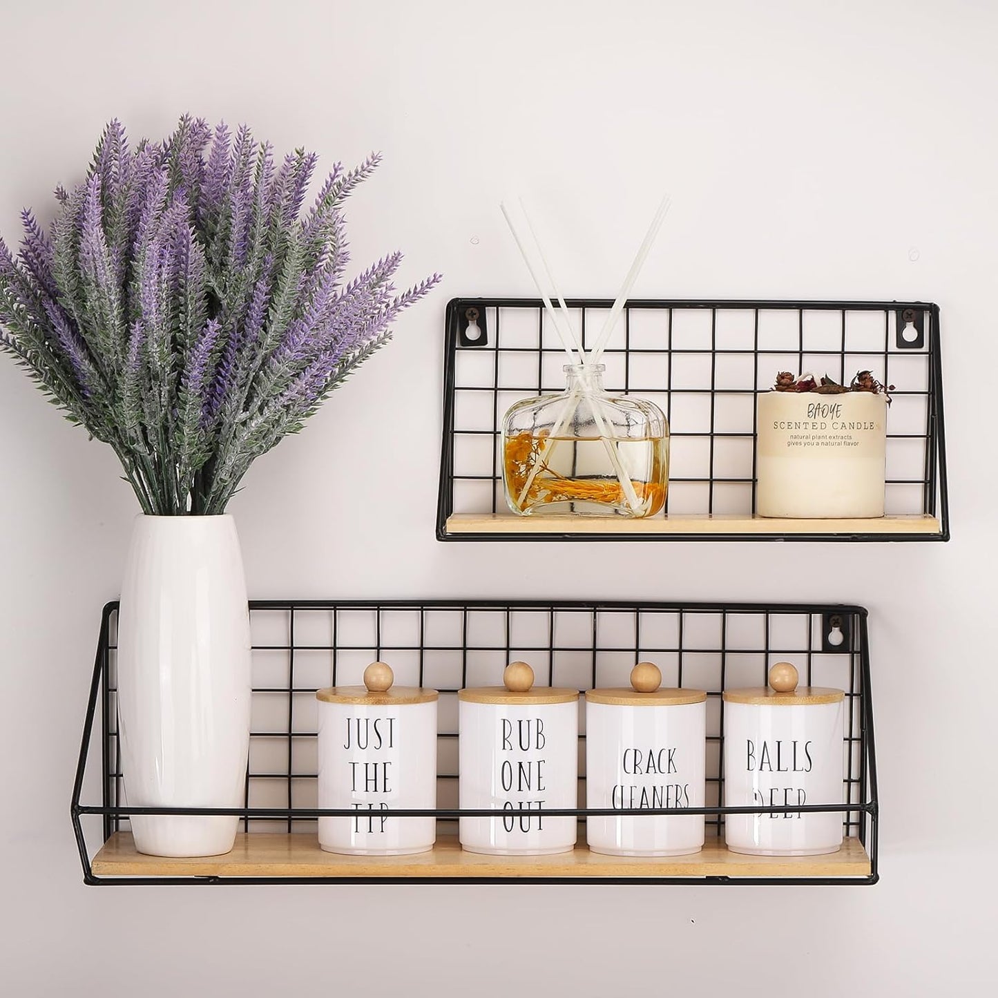 Tbestmax 4 Pack Qtip Holder Dispenser White Plastic Apothecary Jars for Bathroom Organizer, 10oz Storage Containers for Cotton Ball, Cotton Swab, Floss