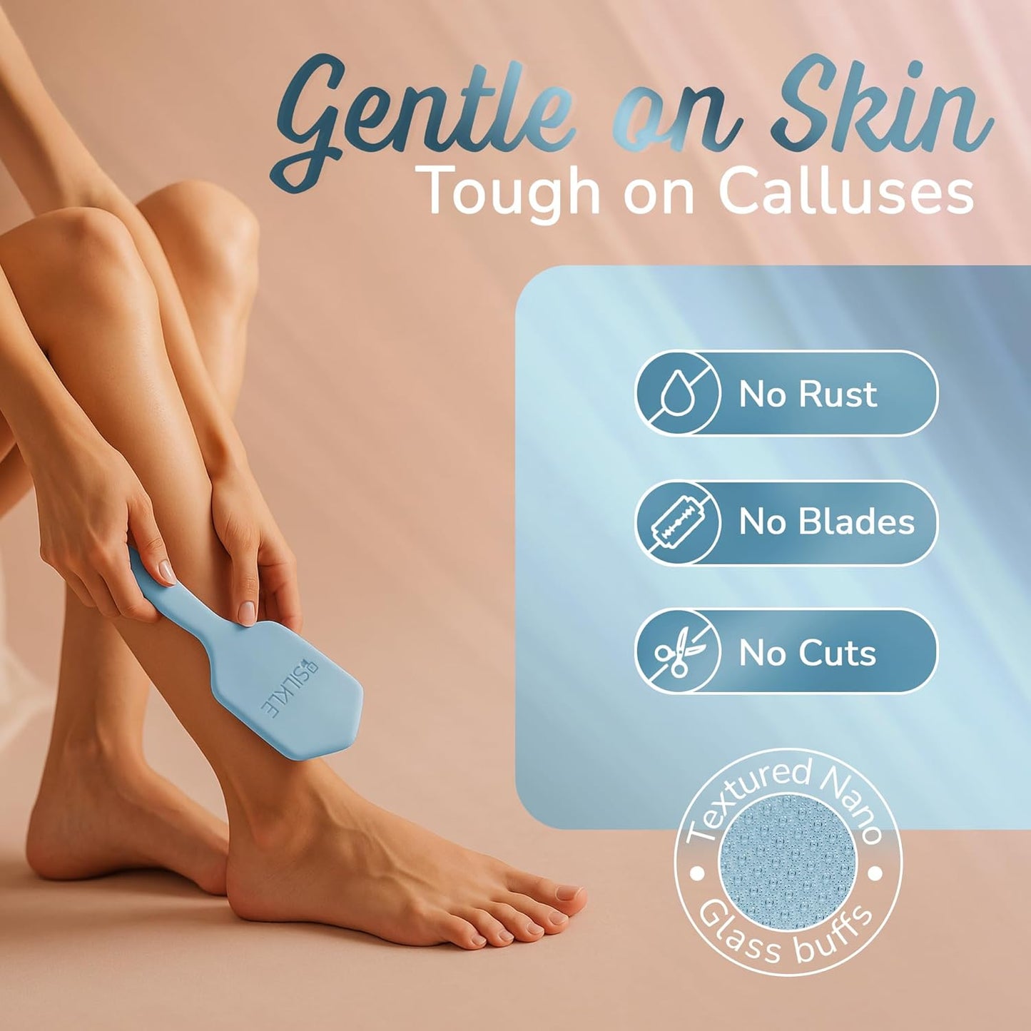 Silicone Foot Callus Remover - Nano Glass Foot File for Dead Skin and Cracked Heels - Callus Remover for Feet & Hard Skin - Ergonomic Foot Scrubber & Exfoliator for Soft, Smooth Feet - Blue