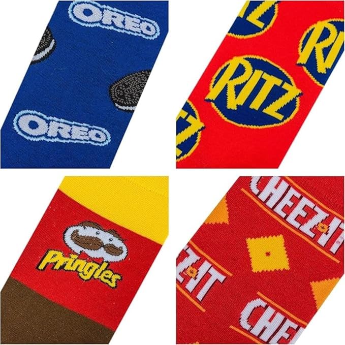 Crazy Socks–Snack Food Value Bundle – 8-Pack Novelty Crew Socks Gift Set Large Sizes for Men and Women, Soft & Comfortable