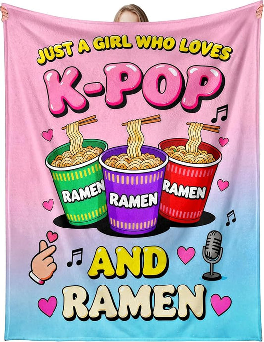 Kpop Blanket Gifts for Teens, Ramen Blanket for Fans, Trendy Kpop Merch Gifts for Young Adults, Ideal Gifts for Teens Young Adults, K Pop Gift Teen Girl Women, Christmas Throw Blanket 40x30in