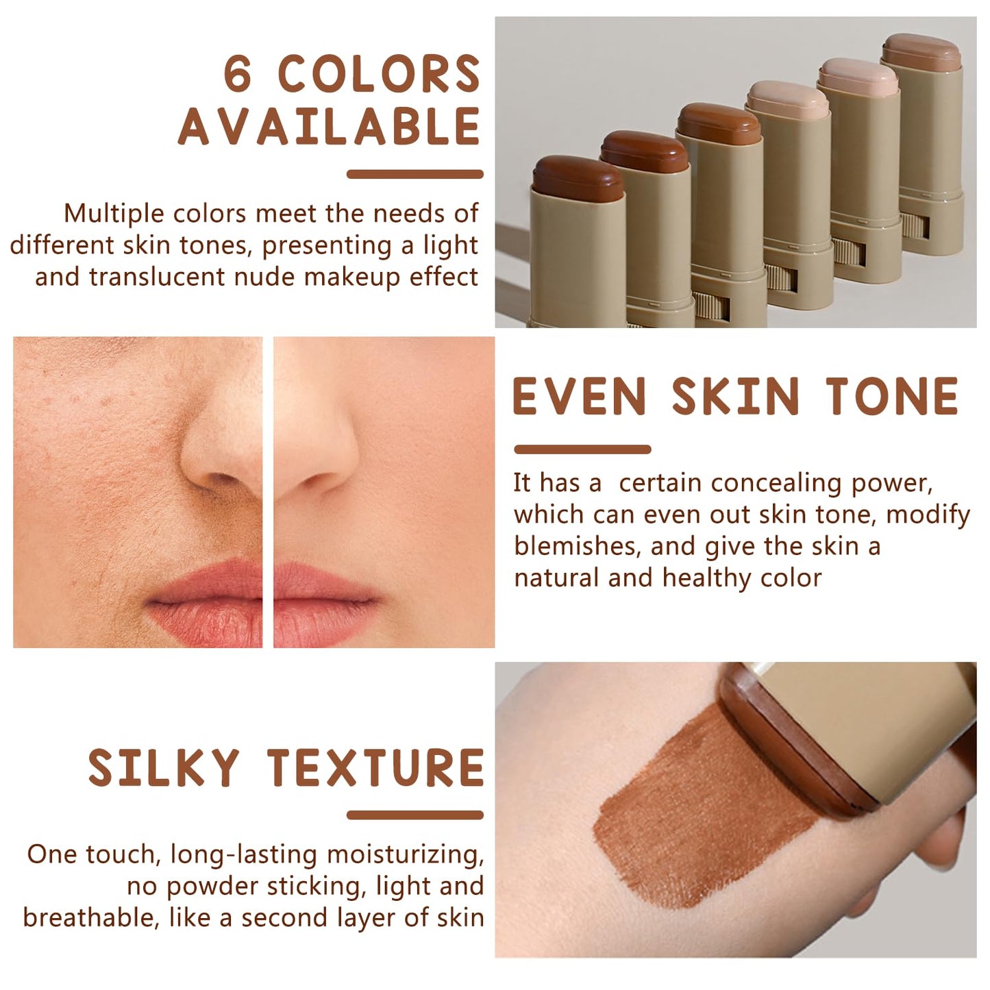 2PCS Foundation Stick Beauty Balm Serum Boosted Skin Tint, Solid Tinted Moisturizing Serum Contour Stick, Natural Fit, Moisturizing ＆ Concealing Foundation Sticks (#06)