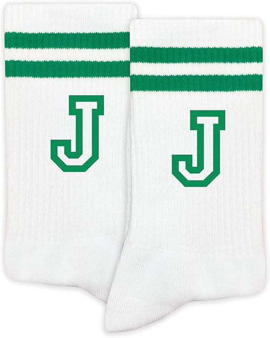 Striped Initial Socks with the Letter in Green, St. Patricks Day Socks Gifts for Family Friends, etc.