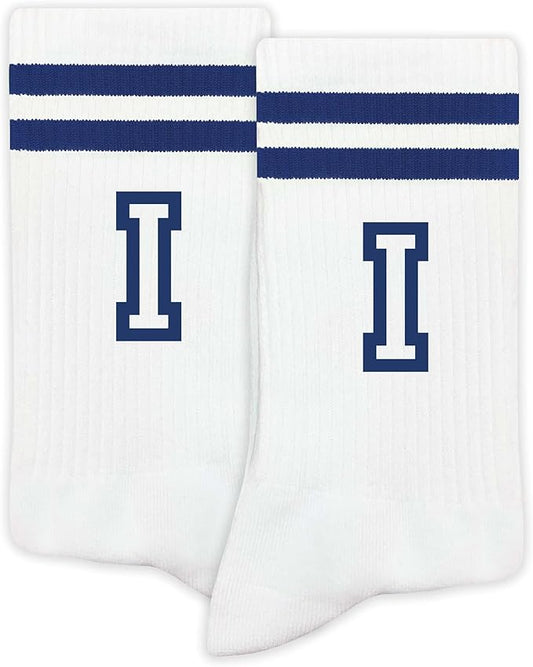 Striped Initial Socks with the Letter in Navy Blue, Socks for Adult, Teens, Men&Women Socks, Gifts for Friends, Family, etc.