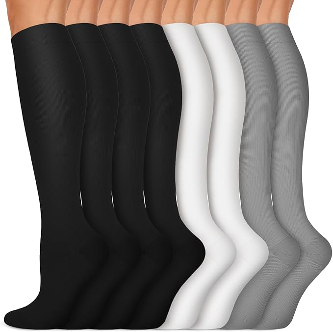 Copper Compression Socks 15-20 mmHg for Men & Women 8 Pairs – Circulation Support for Nurses, Travel, Running, Hiking, Soccer