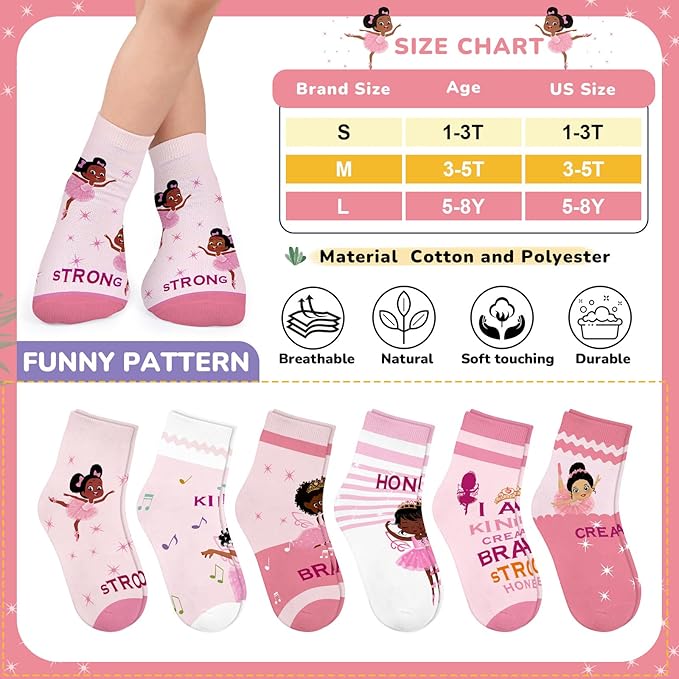 Queenshin Animal Flowers Dance Socks Girls Novelty Toddler Kids Crew Ankle Socks 6 Pairs 3-14Y Birthday Gift