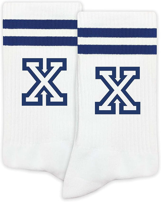 Striped Initial Socks with the Letter in Navy Blue, Socks for Adult, Teens, Men&Women Socks, Gifts for Friends, Family, etc.