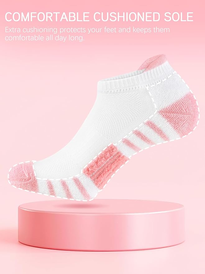 Airacker Athletic Running Ankle Cotton Socks, Low Cut Cushioned functional Anti-Blister Tab Sports Socks for Men Women 6pairs