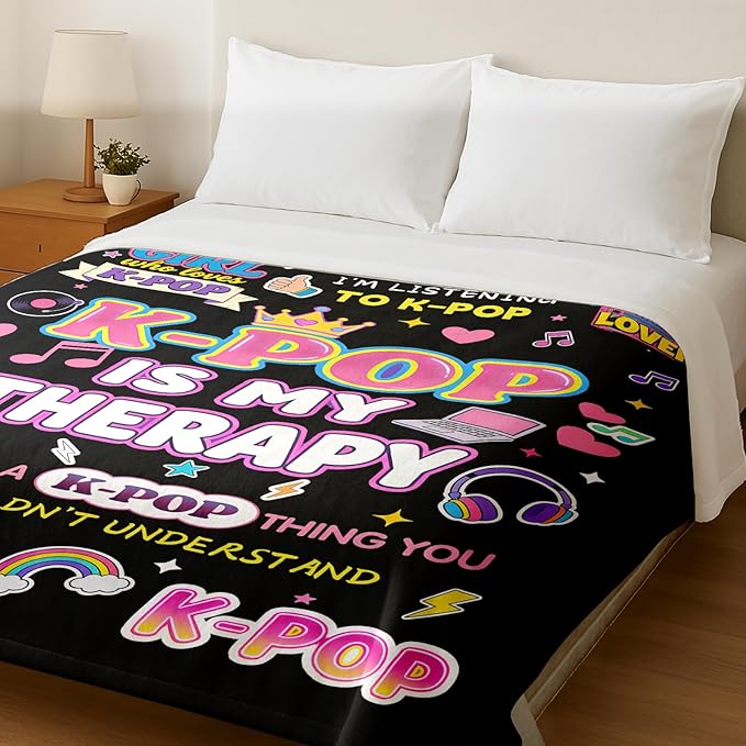 Kpop Blanket Gifts for K-Pop Fans - Super Soft Flannel Kpop Blankets for Girls Teen Fans Bedding Couch Sofa - Korean Kpop Merch Fandom Throw for Idol Lovers Dorm Decor Christmas (Style 04, 50 X 60)