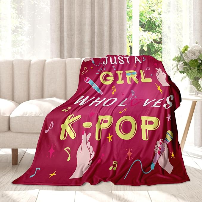 Kpop Merch Korean Gifts for Women, K Drama Throw Blanket 40x30in for Teen Girls, Pink