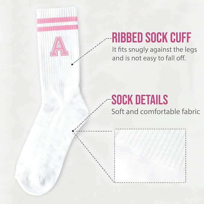 Pink And White-Striped Letter Socks, Sports Socks For Women, Pink Team socks, Friends And Family, Birthday Gift.
