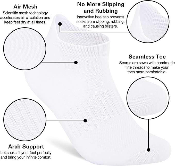 Womens Cotton Ankel Socks, Athletic Performance Breathable Low Cut Socks with Heel Tab