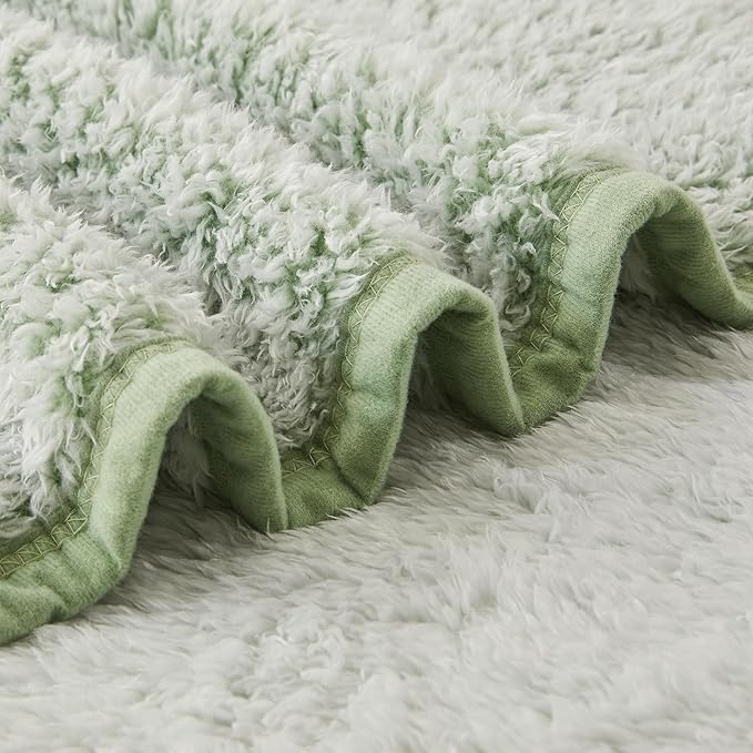 EMME Soft Sherpa Fleece Blanket Reversible Plush Fluffy Large Blanket, Light Weight Warm Decorative Boho Blanket Cover for Sofa, Couch, Bedroom,Travel(Plush Sage,50"x60")