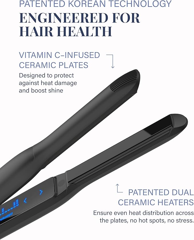 GLAMPALM Hair Straightener 0.5" Ceramic Flat Iron Infused with Vita C, Korea's No.1 Professional Salon Tool for Short Hair, Dual Voltage, Digital LED(210°–450°), 20s Fast Heat-Up (GP101T)