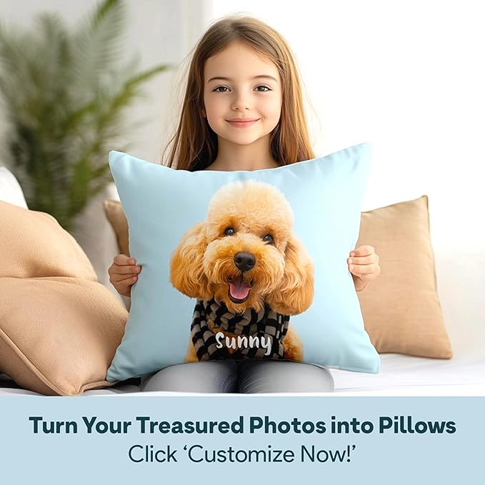 Fabric Textile Products Custom Pillow - USA Made - Personalized Pillows with Pictures or Text - Throw Pillow - Personalized Gift - Grandparent & Couples Gifts - Pet Pillow - Kids Pillows (20"x20")