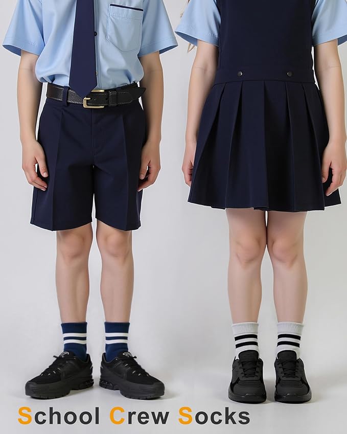 HONGTEYA Kids Socks for Girls Boys Soft Stretch Cotton Crew Seamless Athletic Socks School Uniform 4-12 Years 5 Packs