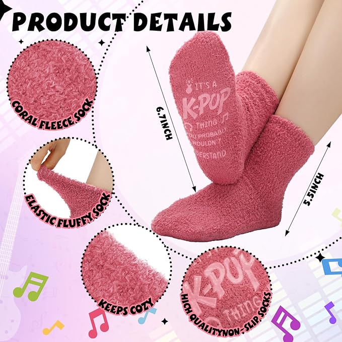 Ramede 6 Pairs Grip Fuzzy Crew Socks for Women Men Novelty Socks Funny Movie Theater K-pop Memorabilia for Xmas Birthday Gift
