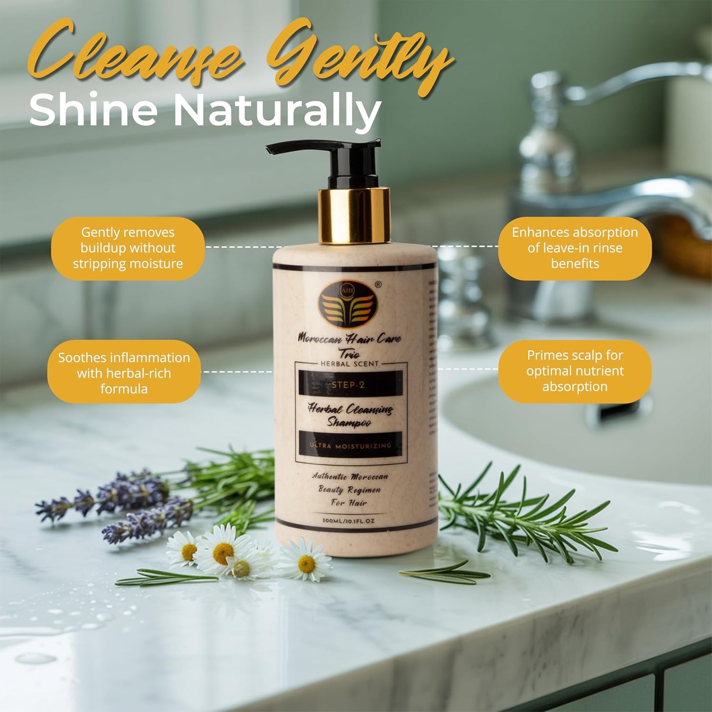 Moroccan Hair Care Trio – Premium 3-Step System for Scalp & Follicle Health – Argan Oil, Herbal Shampoo & Leave-In Rinse – 30+ Botanicals – Dermatologist Approved – Sulfate-Free, Clean