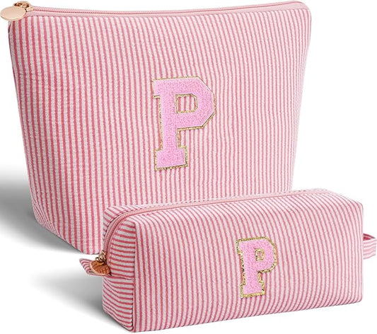 Personalized Makeup Bag for Women Girls - Fashion Cosmetic Bag Trendy Travel Toiletry Bag with Initials Letter - Teen Gifts - Peach,P