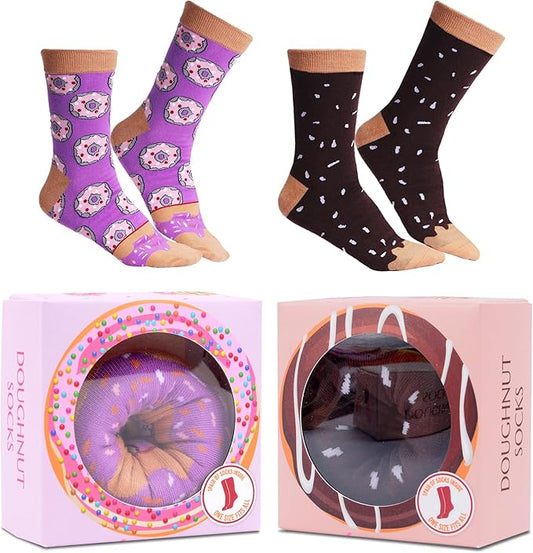 Pop Craze - 2 or 4 Pairs Doughnut Socks in a Box - 1 Size Fits Most. Novelty Food Socks, Funny Gift for Men and Women