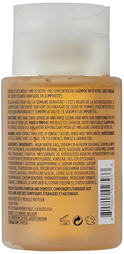 OUAI Detox Shampoo Travel Size - Clarifying Shampoo for Build Up, Dirt, Oil, Product and Hard Water - Apple Cider Vinegar & Keratin for Clean, Refreshed Hair - Sulfate-Free Hair Care (3 oz)