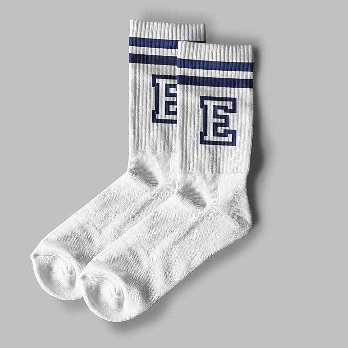 Striped Initial Socks with the Letter in Navy Blue, Socks for Adult, Teens, Men&Women Socks, Gifts for Friends, Family, etc.