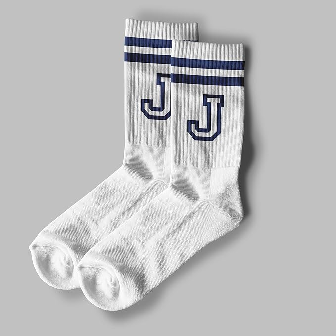 Striped Initial Socks with the Letter in Navy Blue, Socks for Adult, Teens, Men&Women Socks, Gifts for Friends, Family, etc.