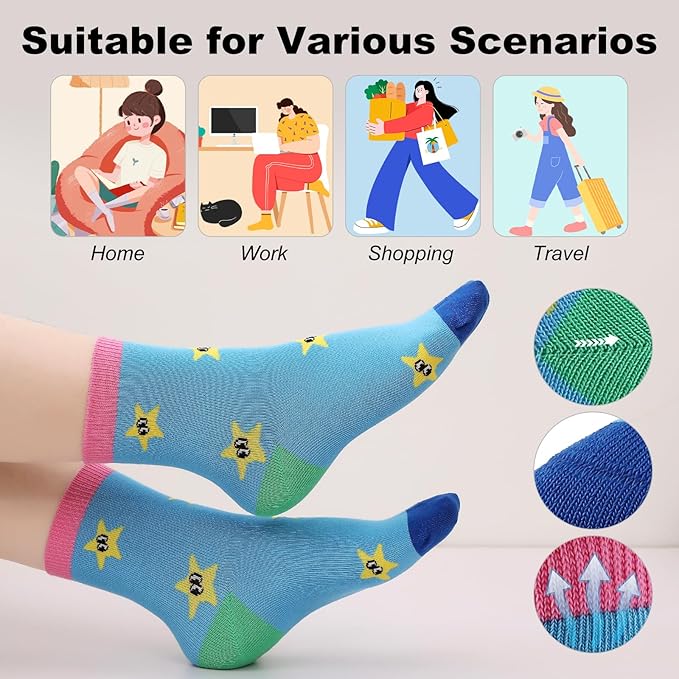 Girls Cotton Socks Soft Novelty Socks Cute Floral Pattern 11-15 Years 5 Pairs