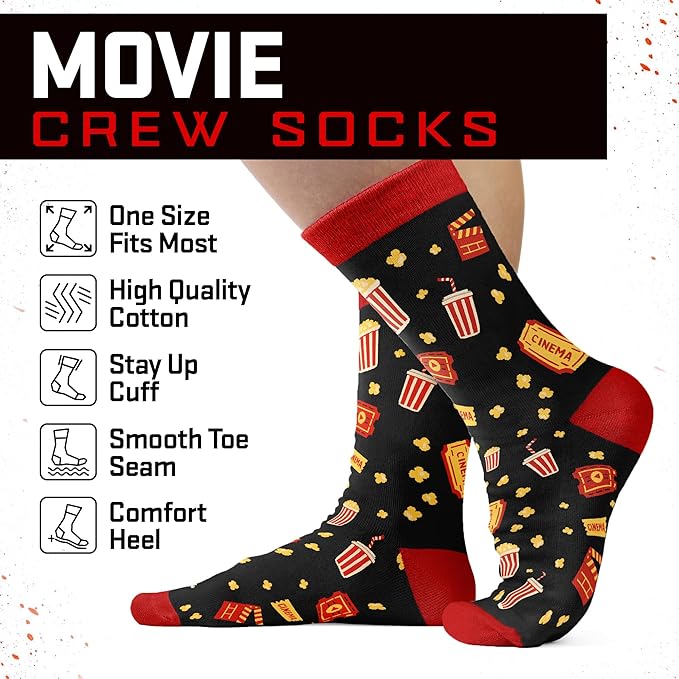 Movie Lover Gifts - Christmas Socks for Women, Funny and Horror Themed Gifts, Ideal for Movie Nights, Theater Gift