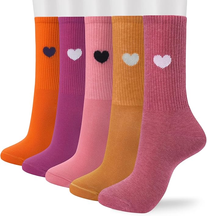 Corlap Women's Cute Cotton Crew Athletic Running Socks - Ankle High, Novelty Fun Heart Design 5-Pairs (Gift Box)