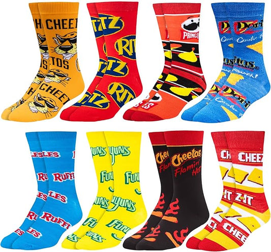 Crazy Socks–Snack Food Value Bundle – 8-Pack Novelty Crew Socks Gift Set Large Sizes for Men and Women, Soft & Comfortable