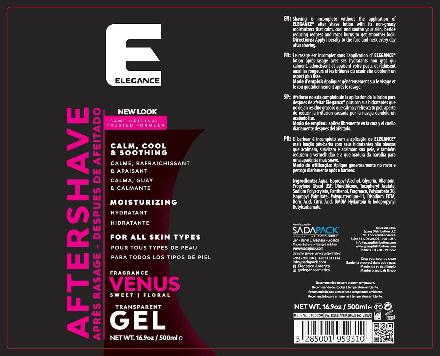 Elegance After Shave Lotion for Men, 500ml, Venus (Pink), Real Shaving Relief, After Shave that Hydrates and Revitalizes your Skin, 16.9 Oz Venus Pink)