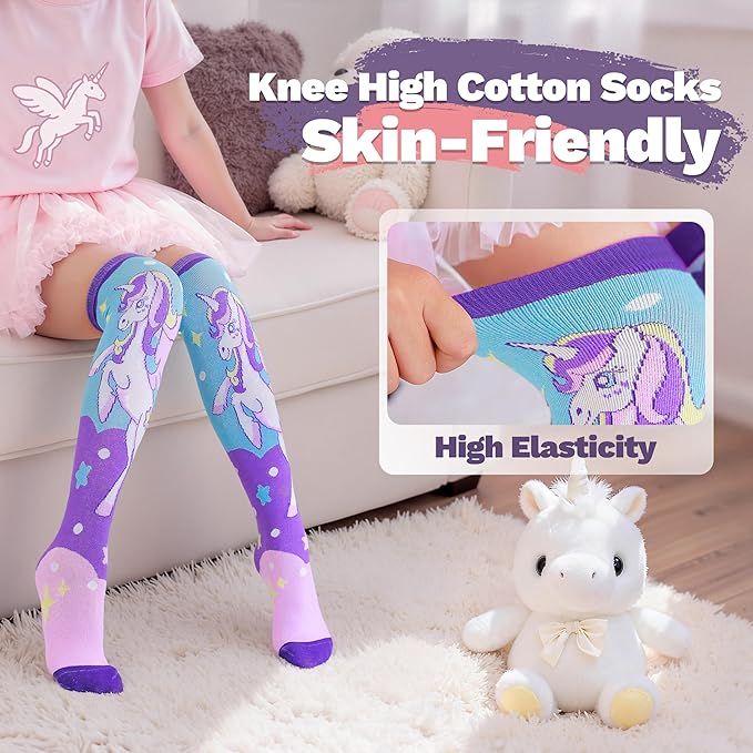 ANTSANG Kids Girls Knee High Socks Fashion Funny Crazy Stockings Gift Cute Novelty Long Boot Cotton Socks for Child 6 Pairs