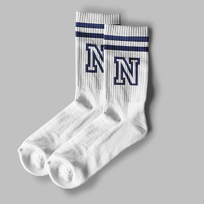 Striped Initial Socks with the Letter in Navy Blue, Socks for Adult, Teens, Men&Women Socks, Gifts for Friends, Family, etc.