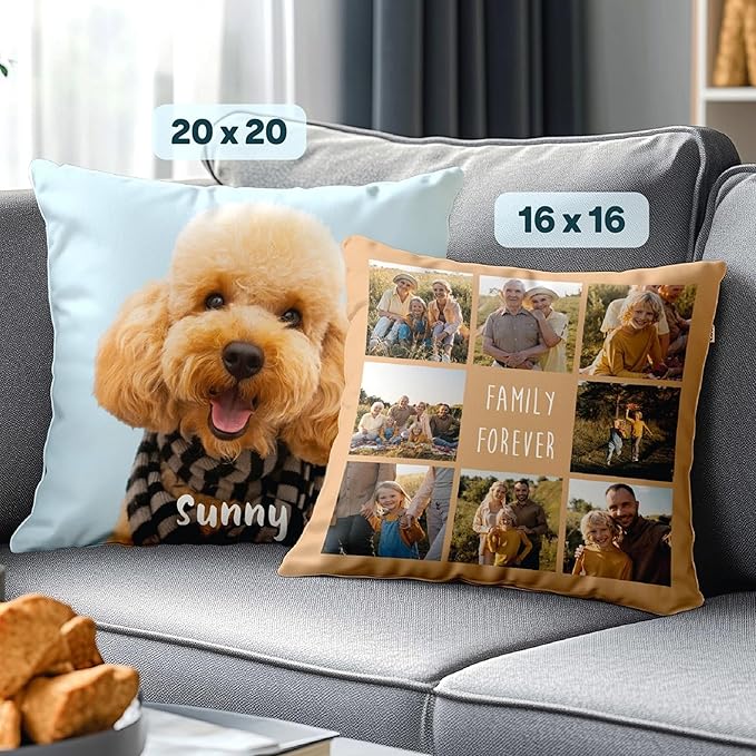 Fabric Textile Products Custom Pillow - USA Made - Personalized Pillows with Pictures or Text - Throw Pillow - Personalized Gift - Grandparent & Couples Gifts - Pet Pillow - Kids Pillows (20"x20")