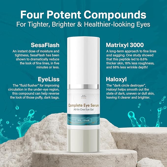 Sun Coast Sciences - Complete Eye Serum by Dr. Mark Rosenberg for Wrinkle Reduction, Dark Spot Fading, and Under-Eye Bags Treatment (Pack of 1)