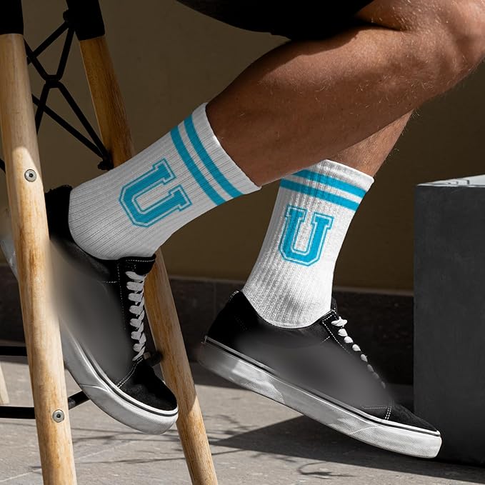 Sky Blue Initial Stripes Socks,Letter Socks Gifts for Birthday,Christmas,Back-to-school Season,etc.