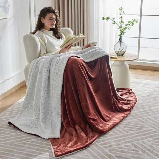 NANPIPER Warm Sherpa Blanket for Couch, Soft Fleece for Winter, Fuzzy Plush Throw Gift for Women, Chocolate Brown 50x60 Inches