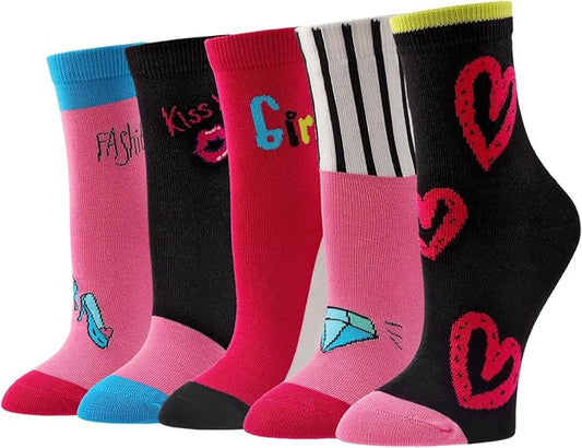 Girls Cotton Socks Soft Novelty Socks Cute Floral Pattern 11-15 Years 5 Pairs