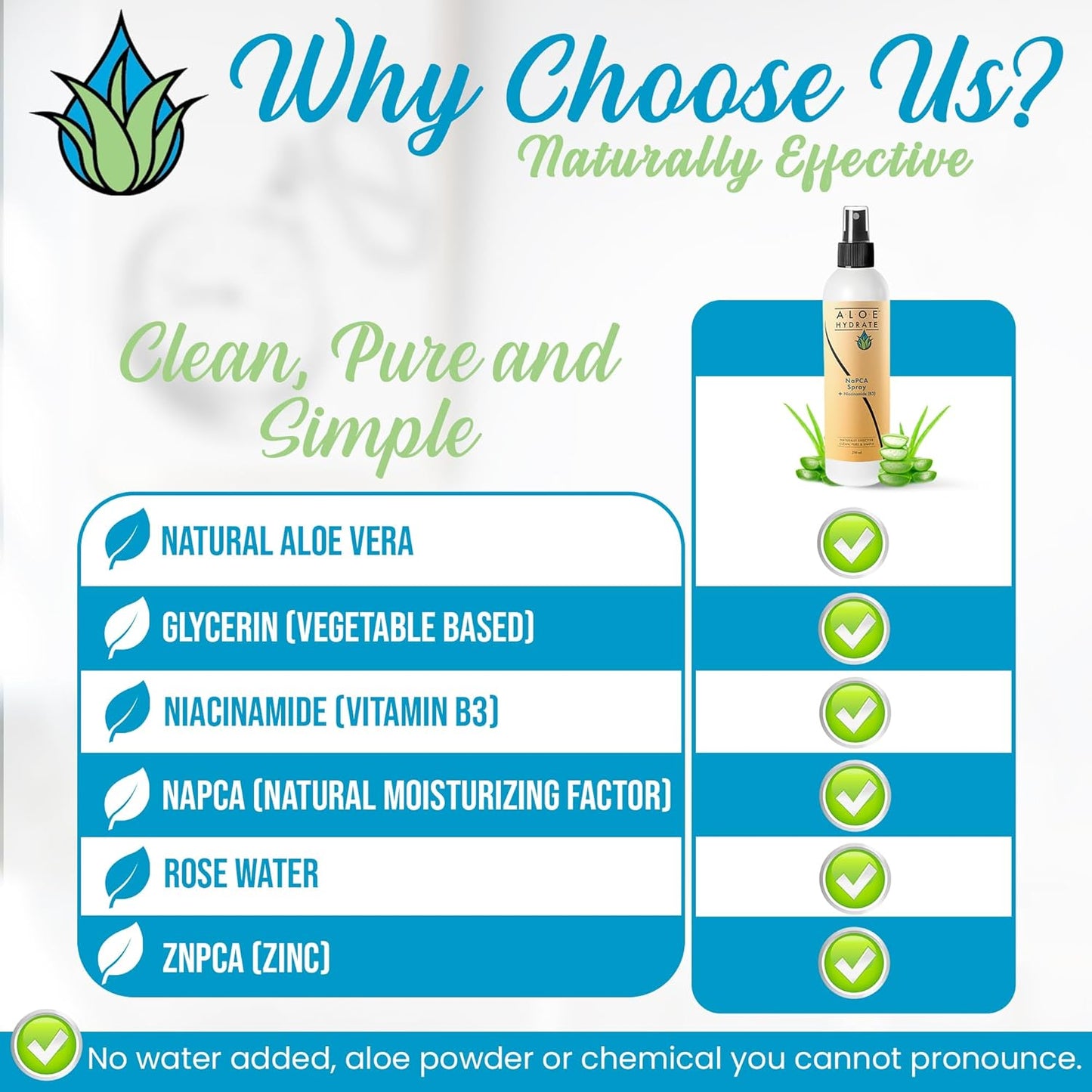 NaPCA Moisturizer Face Mist & Body Spray; Organic Aloe vera moisturizer with NaPCA. Refresh & Soothe Your Skin with Natural & Bioidentical Actives. All Skin types, Dry, Acne, Oily, & Tattoo Care.